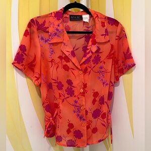 Vintage MHM Melissa Harper Women's Floral Orange Blouse Size 12 Large